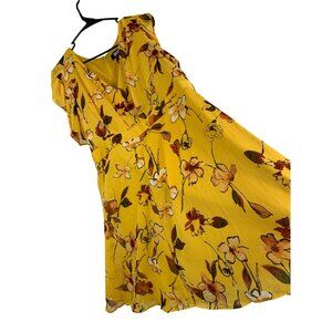 DKNY Gold Chiffon Floral Mini Dress Size 14 $129 RD10174 V-neck Short Sleeve